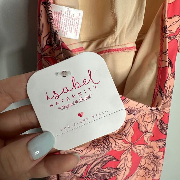 Isabel Maternity Floral Halter One Piece Swimsuit Coral Pink Peony Print L - Picture 7 of 8